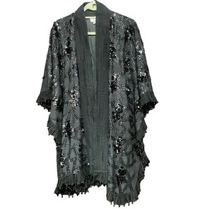 Inej Black Beaded Sequined Ahora Kimono Size XS Oversized Bohemian Evening